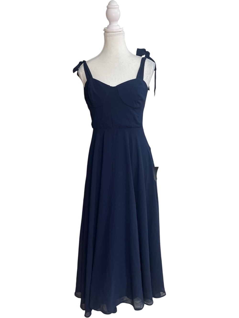 Lulus Sophisticated Charisma Tie-Shoulder Midi Dress Navy Blue